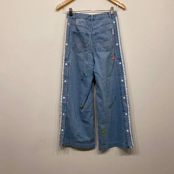 Adidas Blue Originals X Fiorucci Snap Button Jean Size XS - Picture 7 of 7